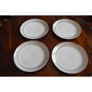 Set 4 Vintage United Airlines Dinner Plates By Wessco 8.25" Platinum Scroll